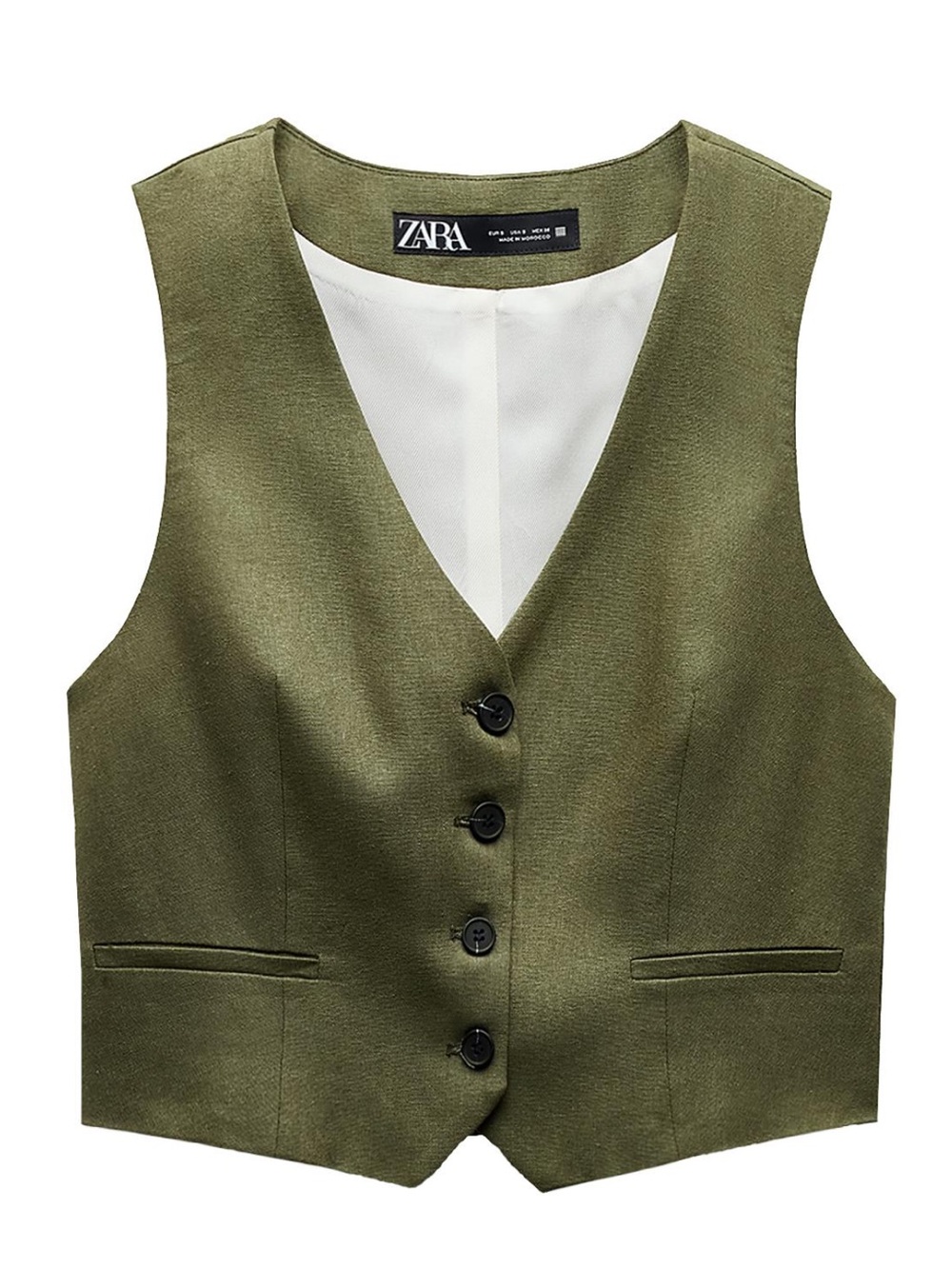 ZARA Olive Green Button-Front Waistcoat